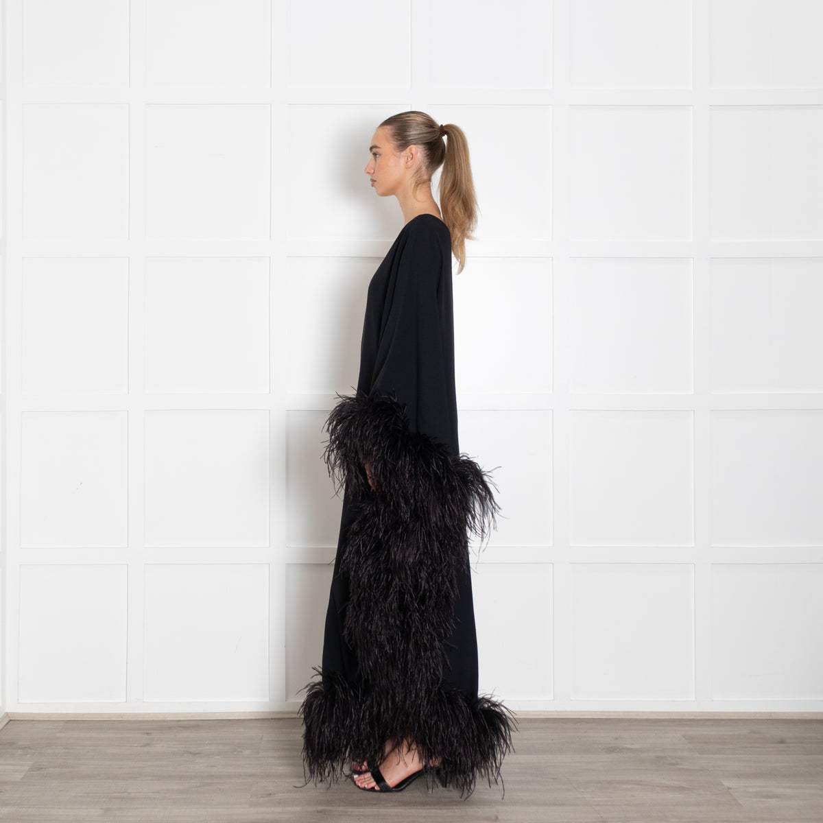 Taller Marmo Black One Shoulder Feathered Eternity Dress
