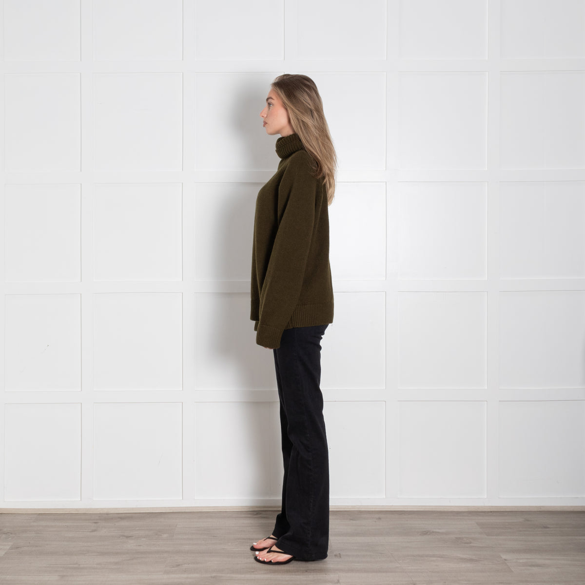 &Daughter Khaki Chunky Knit Polo Neck