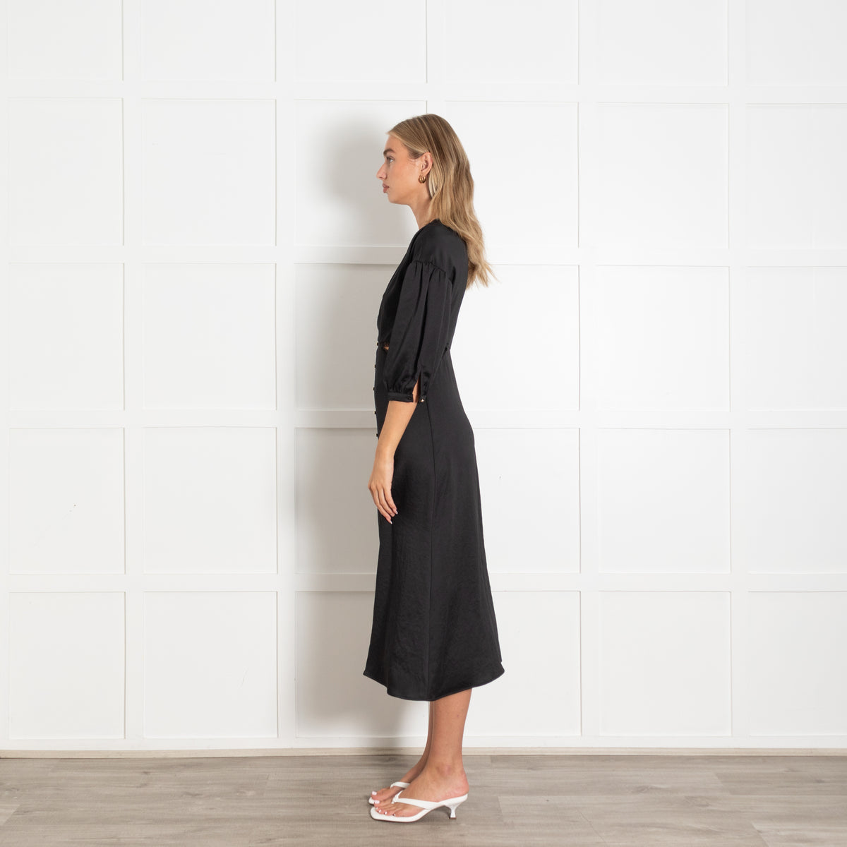 Bash Black Gold Button Cut-Out Sides Dress