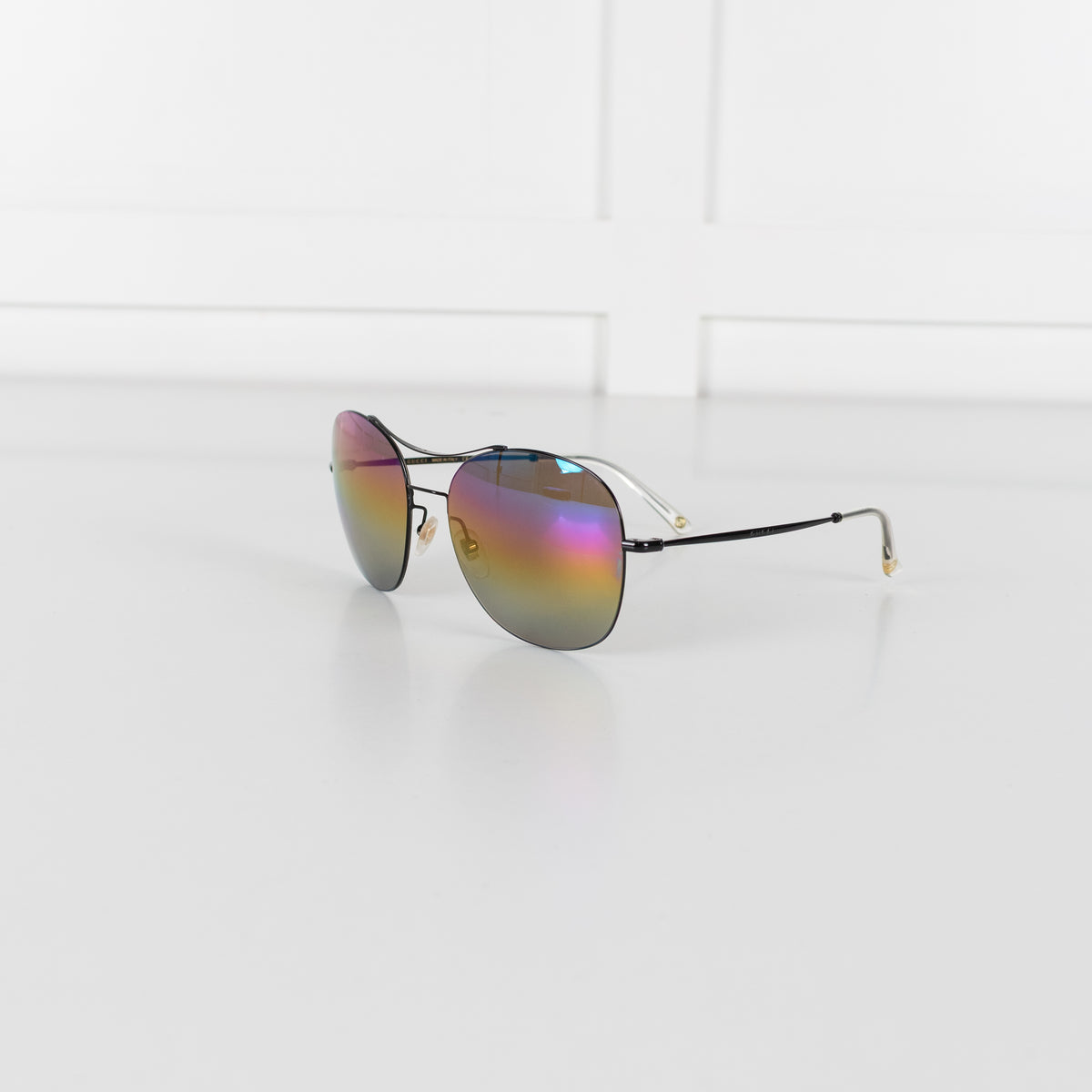 Gucci Iridescent Rainbow Lens Aviator Black Frame Sunglasses