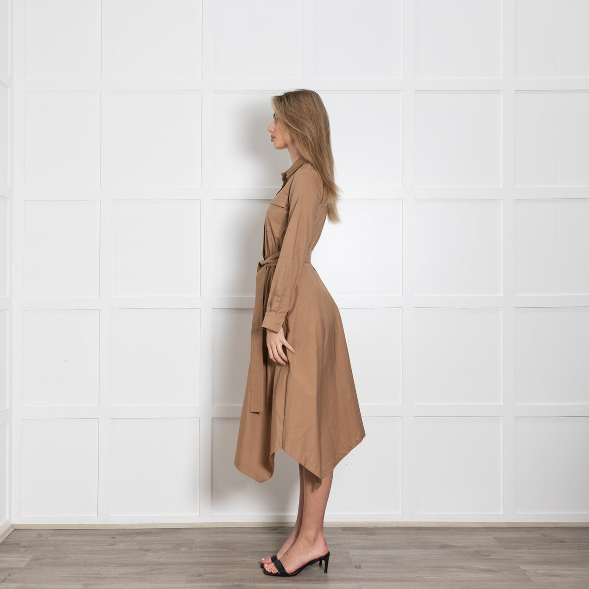 GAeLLE PARIS Brown Dress With Elasticated Waist & Belt