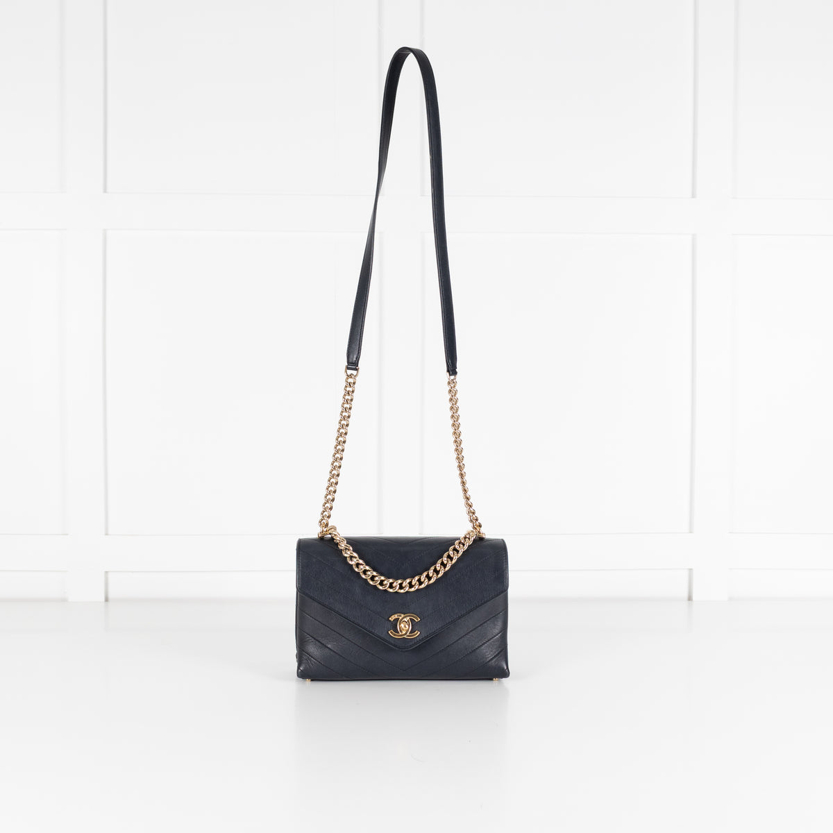 Chanel Navy Chevron Flap Crossbody Bag
