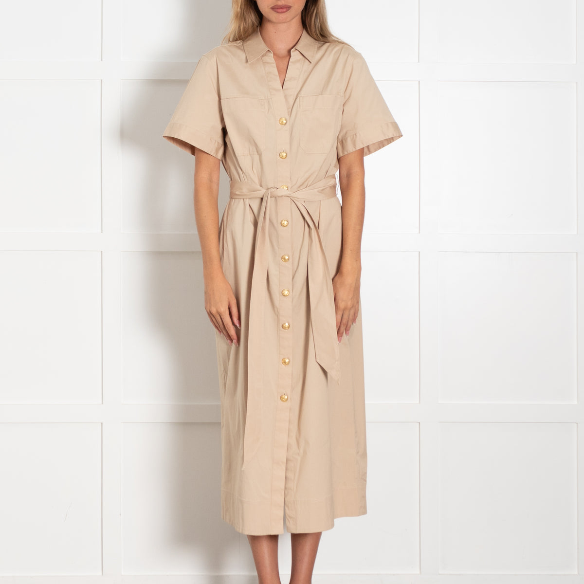 Veronica Beard Beige Cotton Gold Button Detail Dress