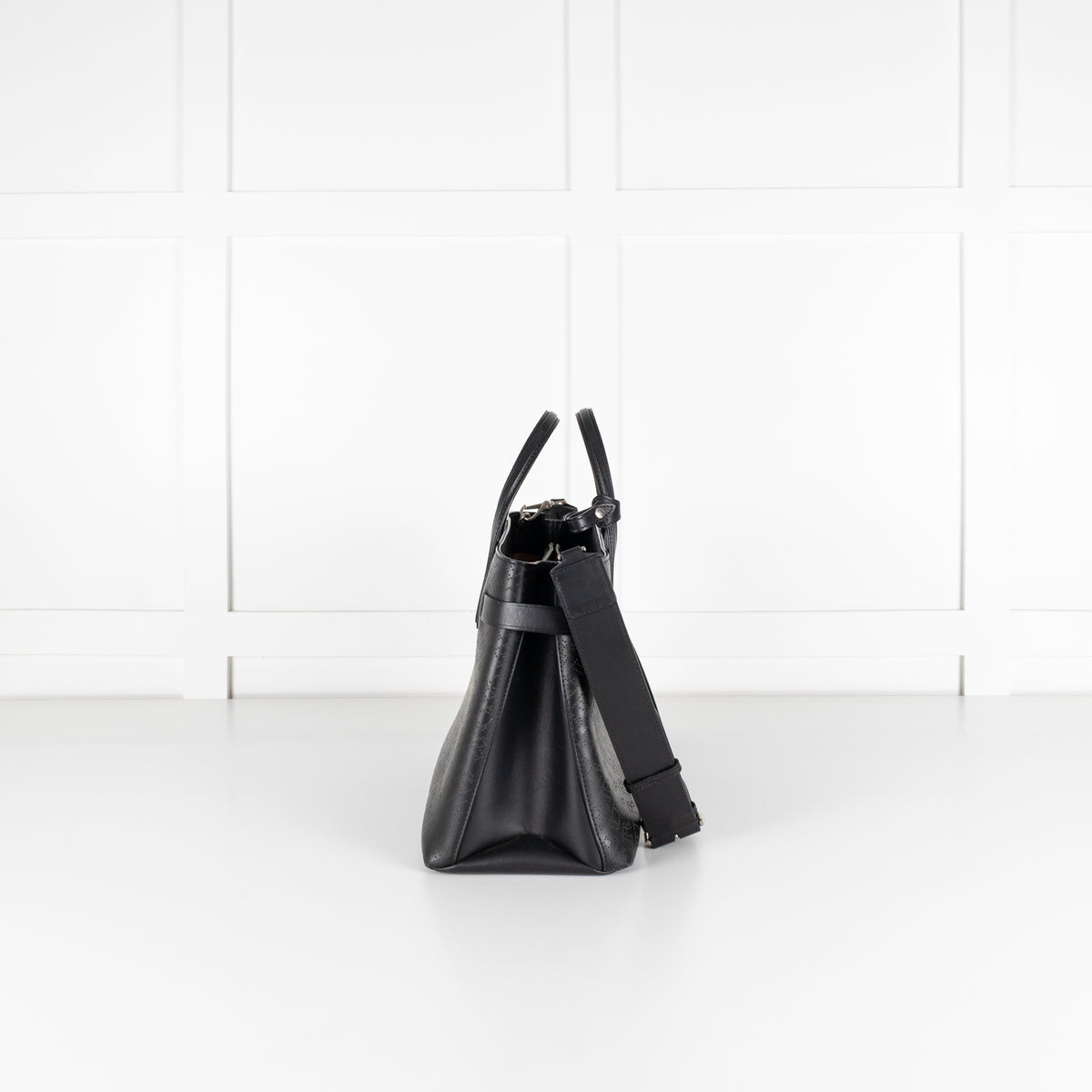 Burberry Black Perforated Leather Banner Tote Bag