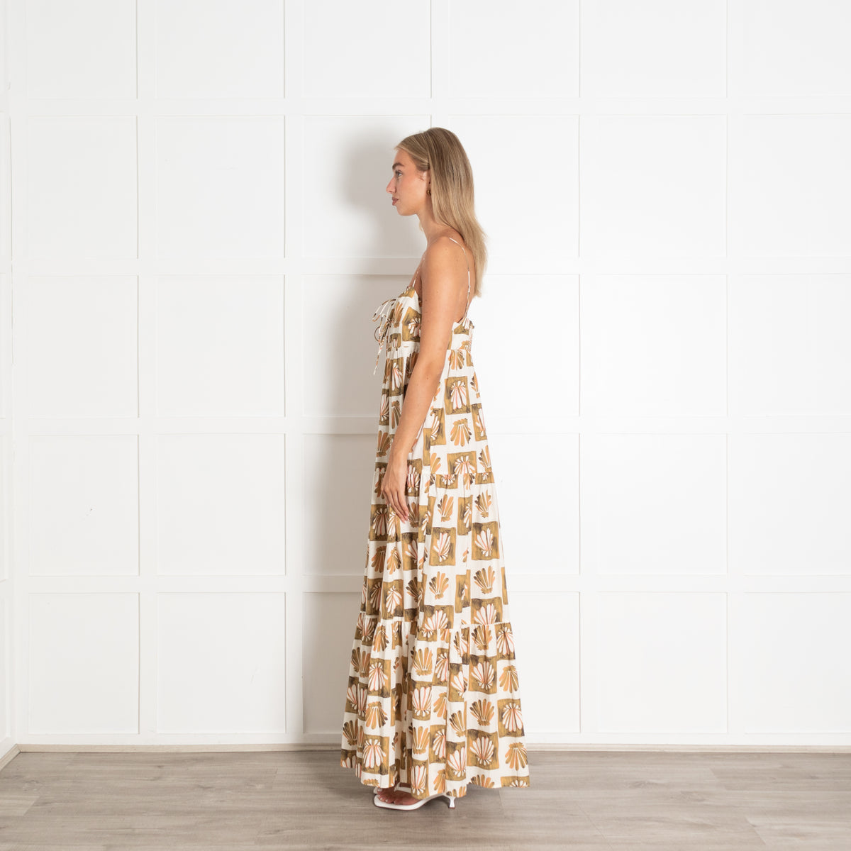 Rails White Green Mica Shell Block Print Strappy Maxi Dress