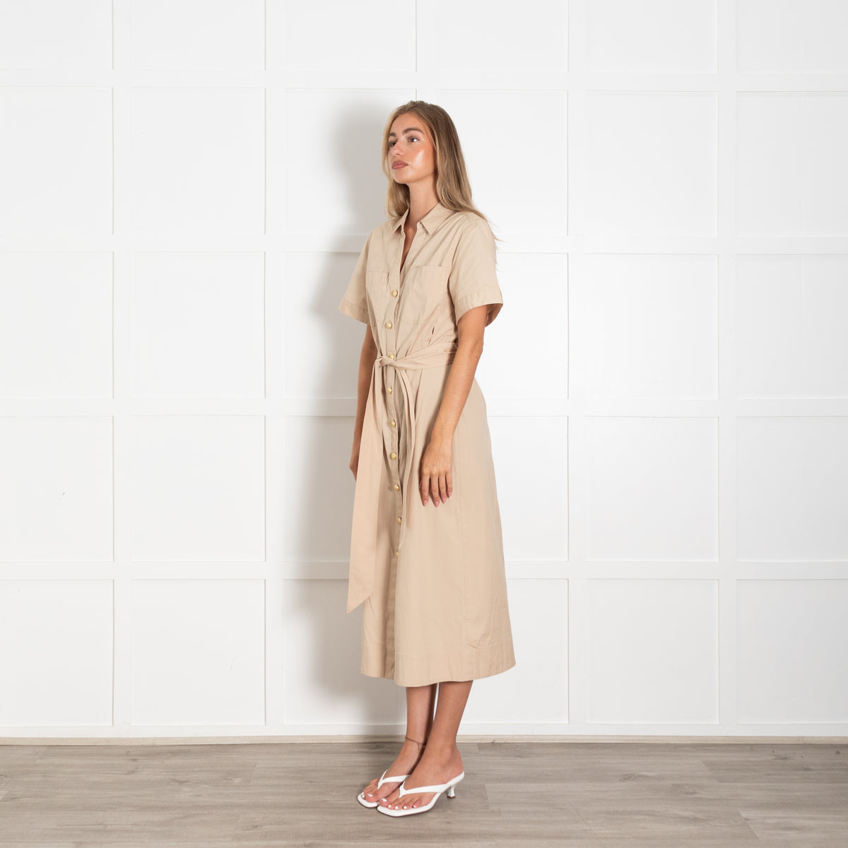 Veronica Beard Beige Cotton Gold Button Detail Dress