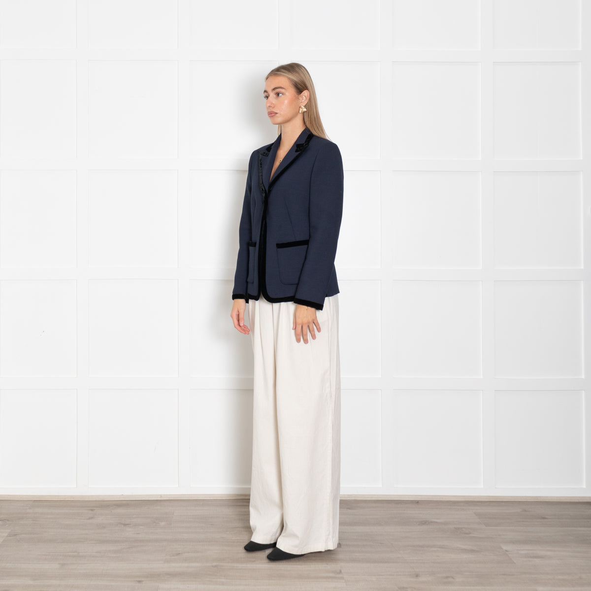 Sandro Navy Black Velvet Trim Blazer