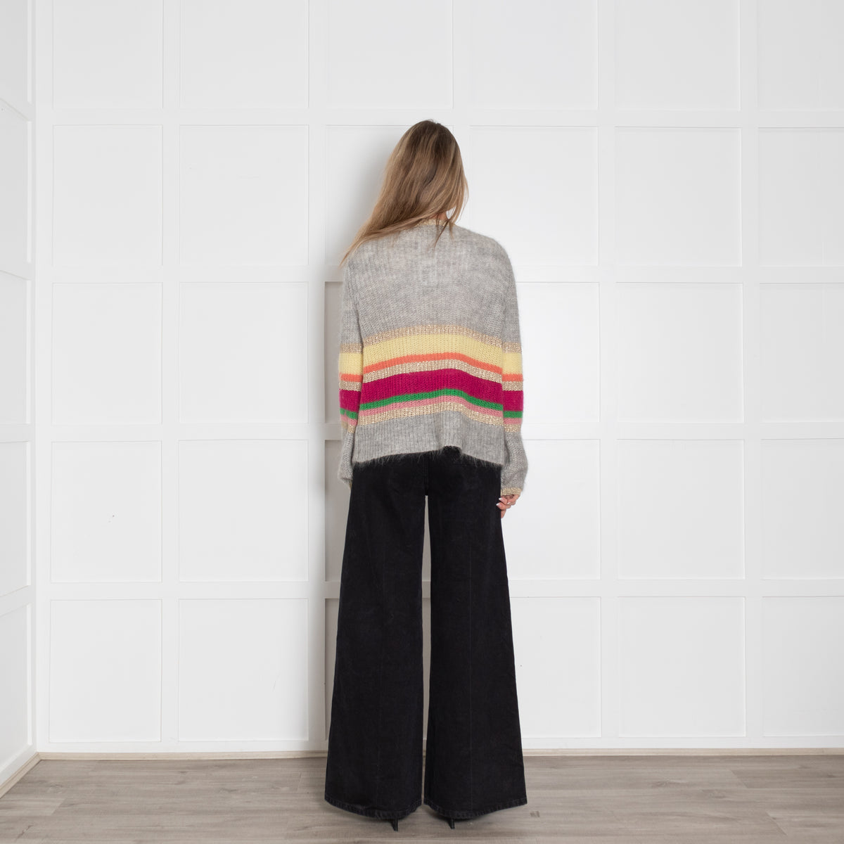 Wyse Grey Mohair Cardigan With Rainbow Stripes