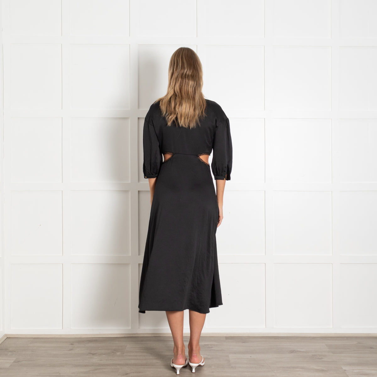 Bash Black Gold Button Cut-Out Sides Dress