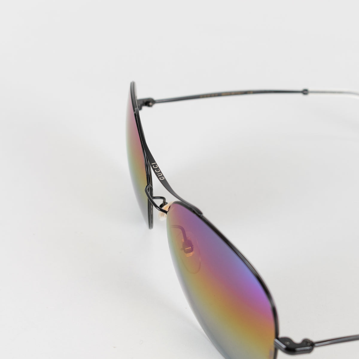 Gucci Iridescent Rainbow Lens Aviator Black Frame Sunglasses