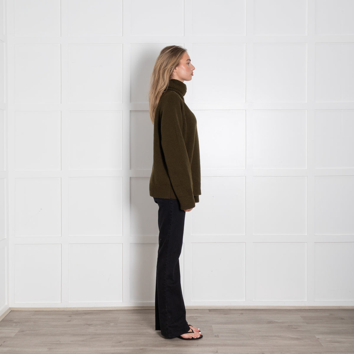 &Daughter Khaki Chunky Knit Polo Neck