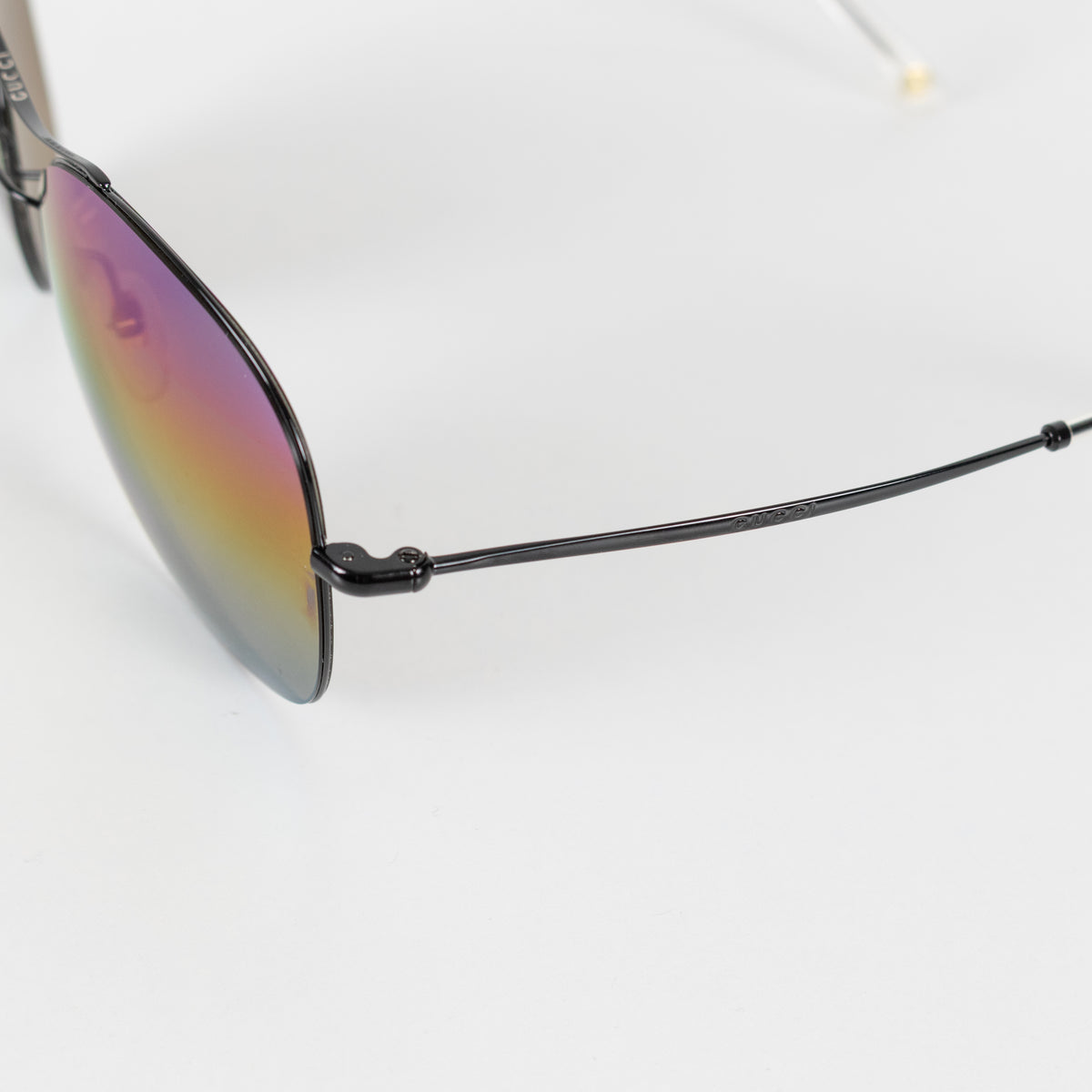Gucci Iridescent Rainbow Lens Aviator Black Frame Sunglasses