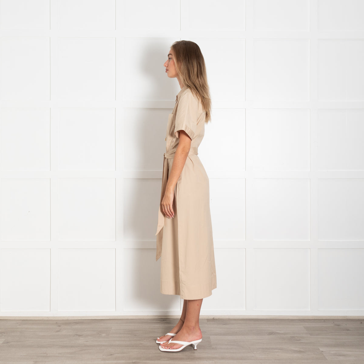 Veronica Beard Beige Cotton Gold Button Detail Dress