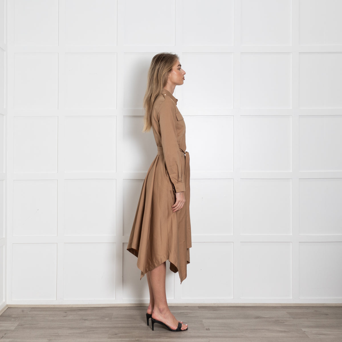GAeLLE PARIS Brown Dress With Elasticated Waist & Belt