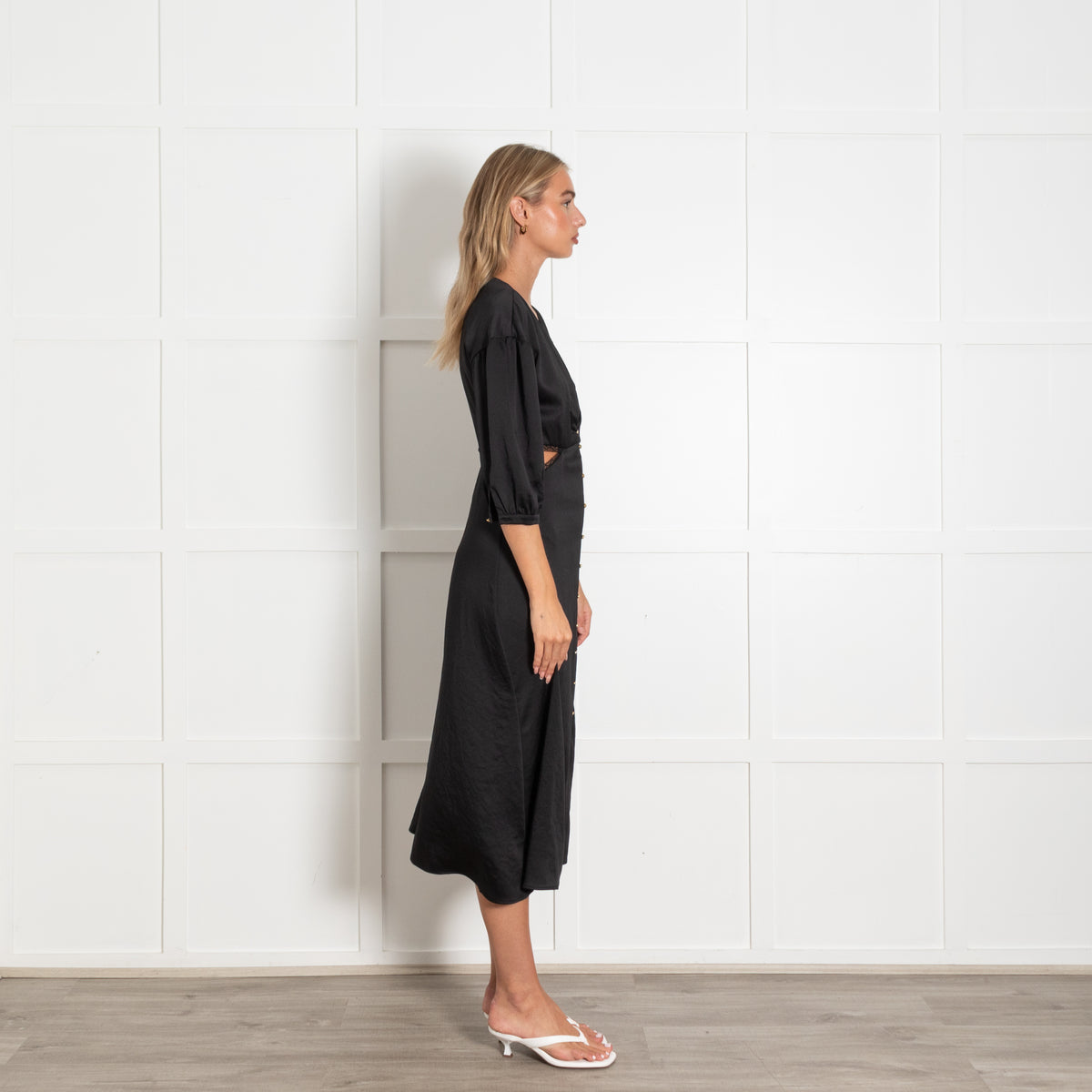 Bash Black Gold Button Cut-Out Sides Dress