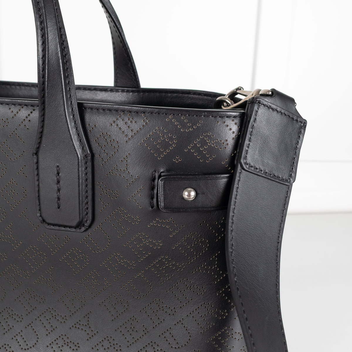Burberry Black Perforated Leather Banner Tote Bag