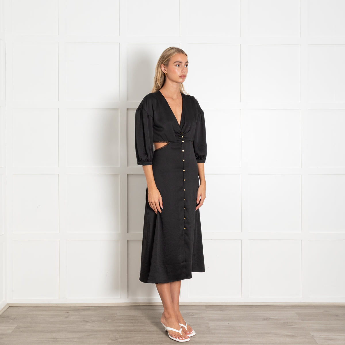 Bash Black Gold Button Cut-Out Sides Dress