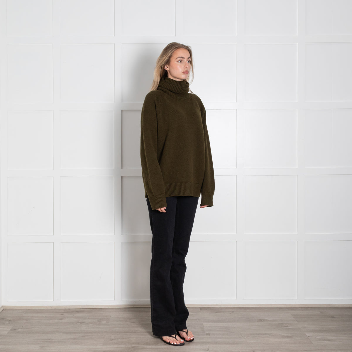 &Daughter Khaki Chunky Knit Polo Neck