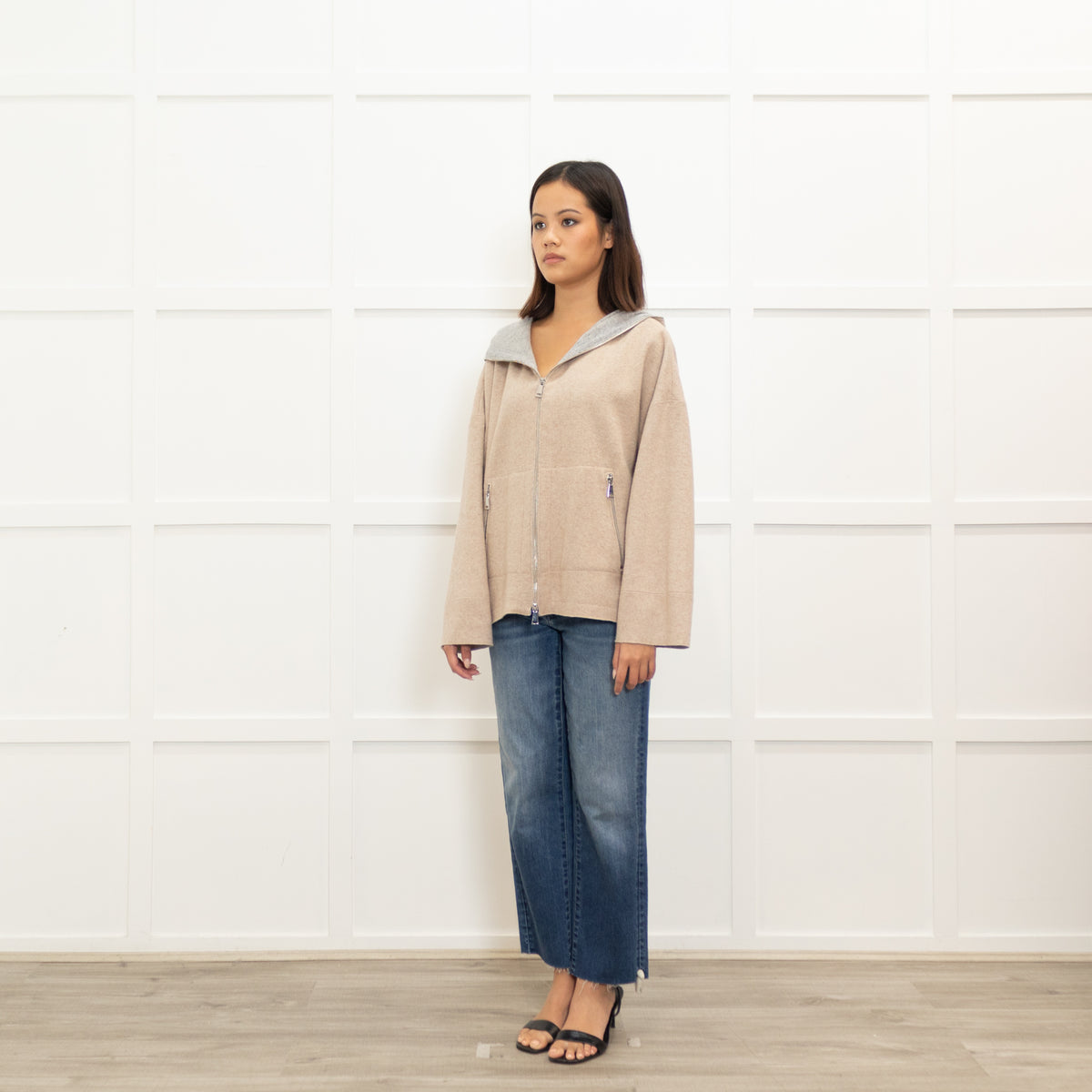 Madeleine Oatmeal Knit Zip Up Hoodie