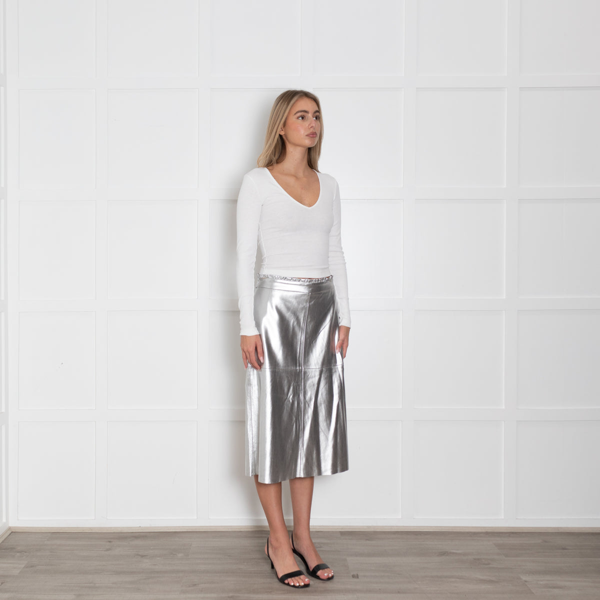 Wyse Silver Faux Leather Skirt