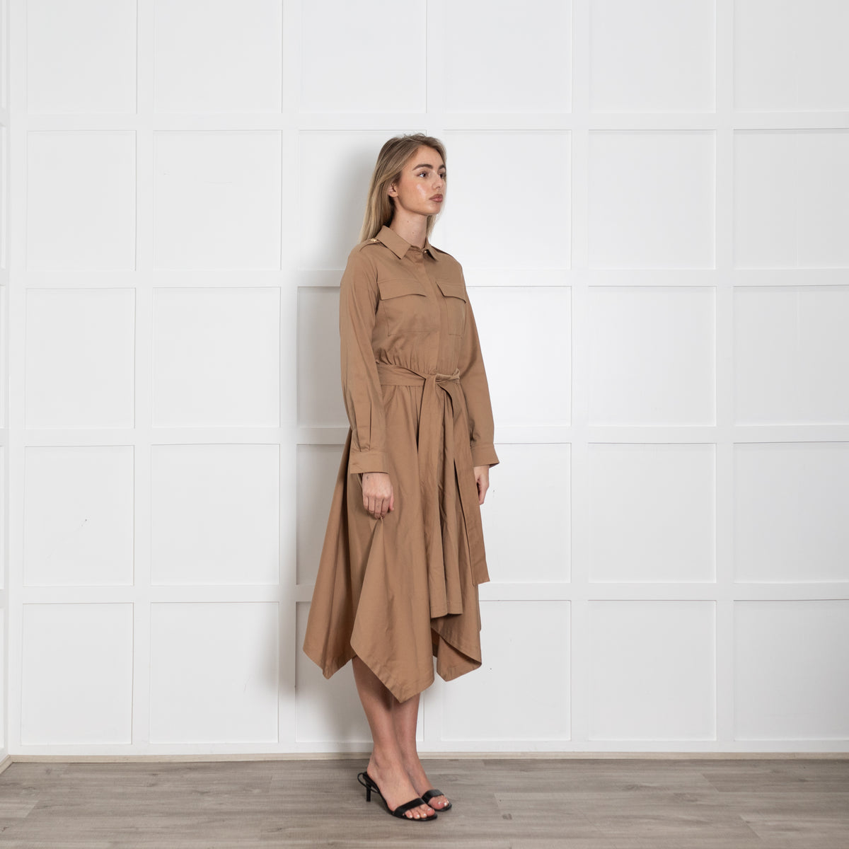 GAeLLE PARIS Brown Dress With Elasticated Waist & Belt