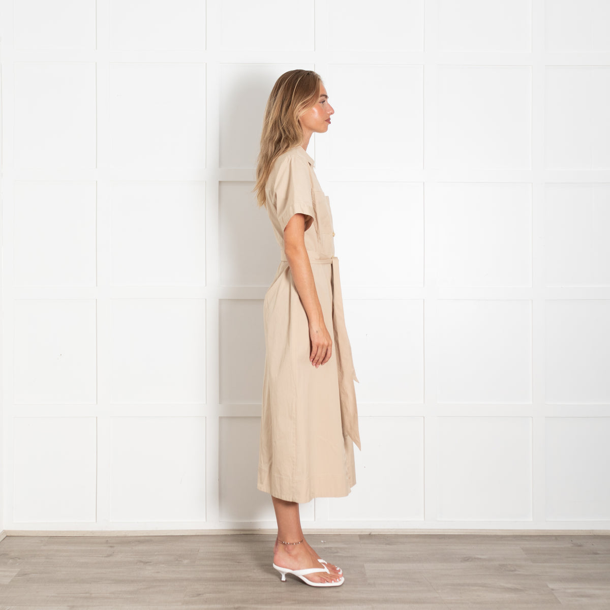 Veronica Beard Beige Cotton Gold Button Detail Dress