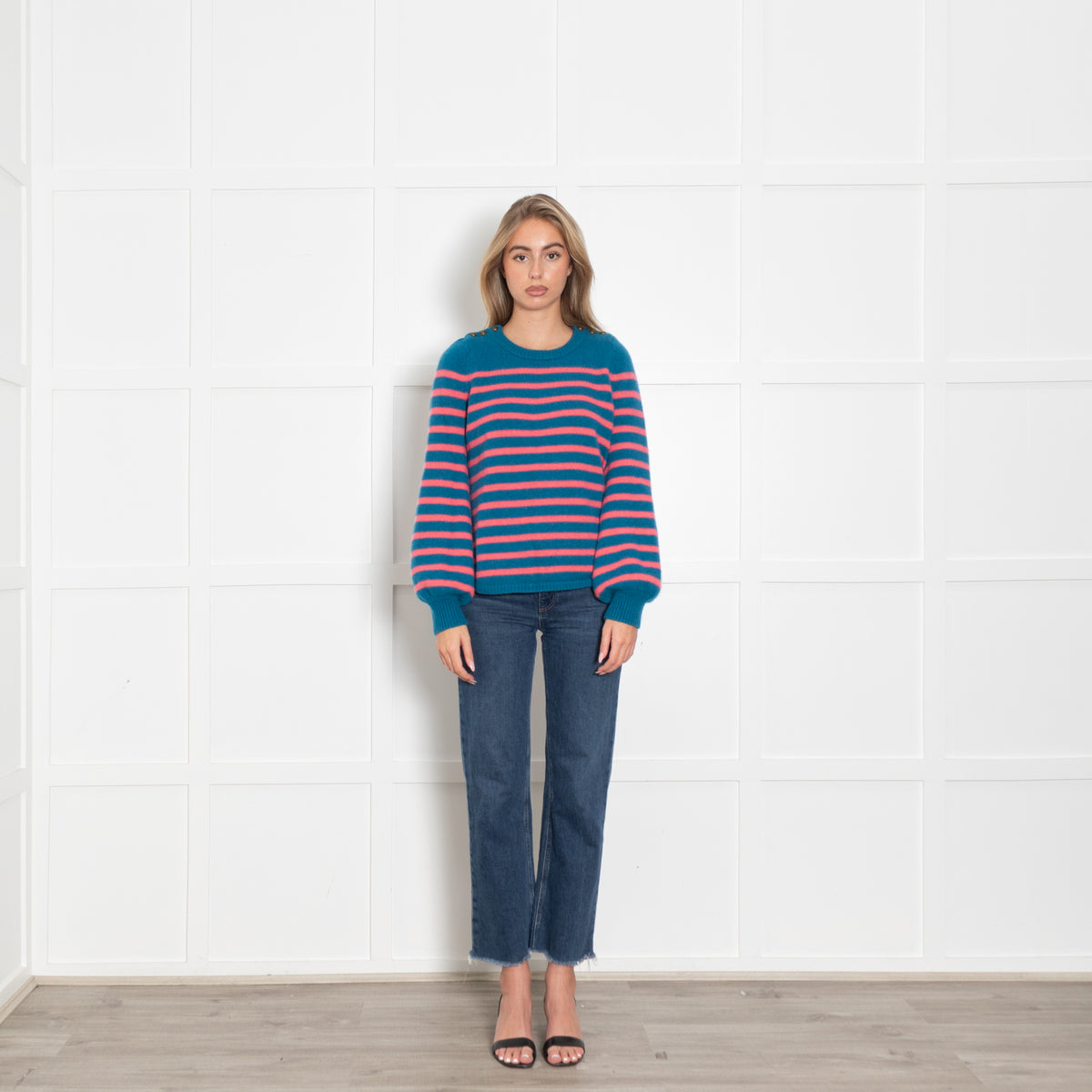 Wyse Blue Pink Striped Cashmere Jumper