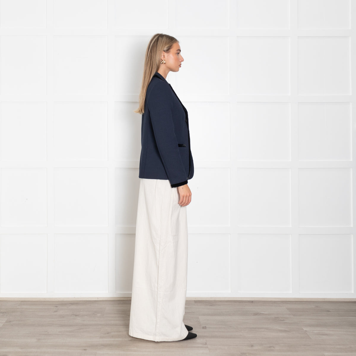 Sandro Navy Black Velvet Trim Blazer