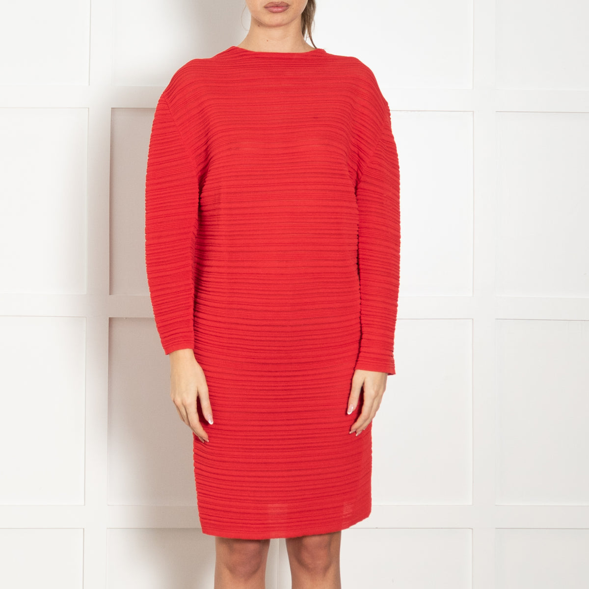 Balenciaga Paris Red Ribbed L/Sleeve Dress