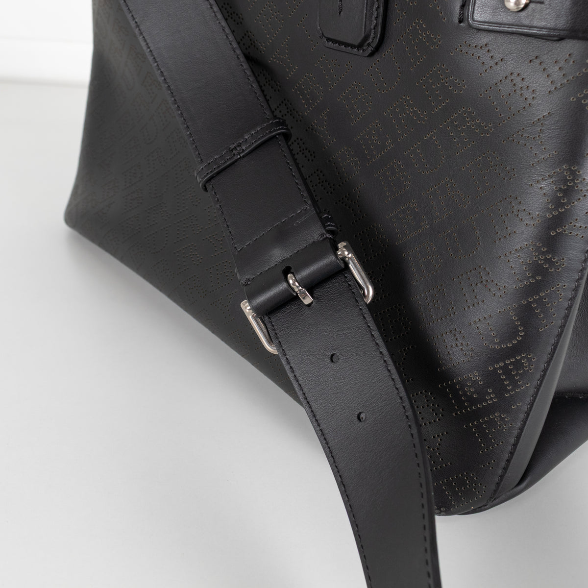 Burberry Black Perforated Leather Banner Tote Bag