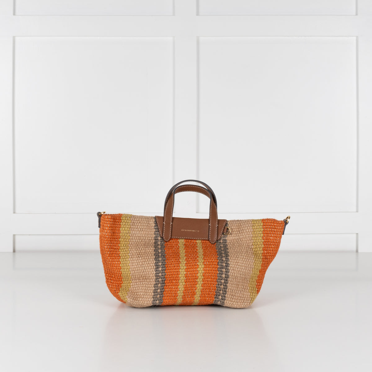 Anya Hindmarch Orange Striped Small Raffia Tote