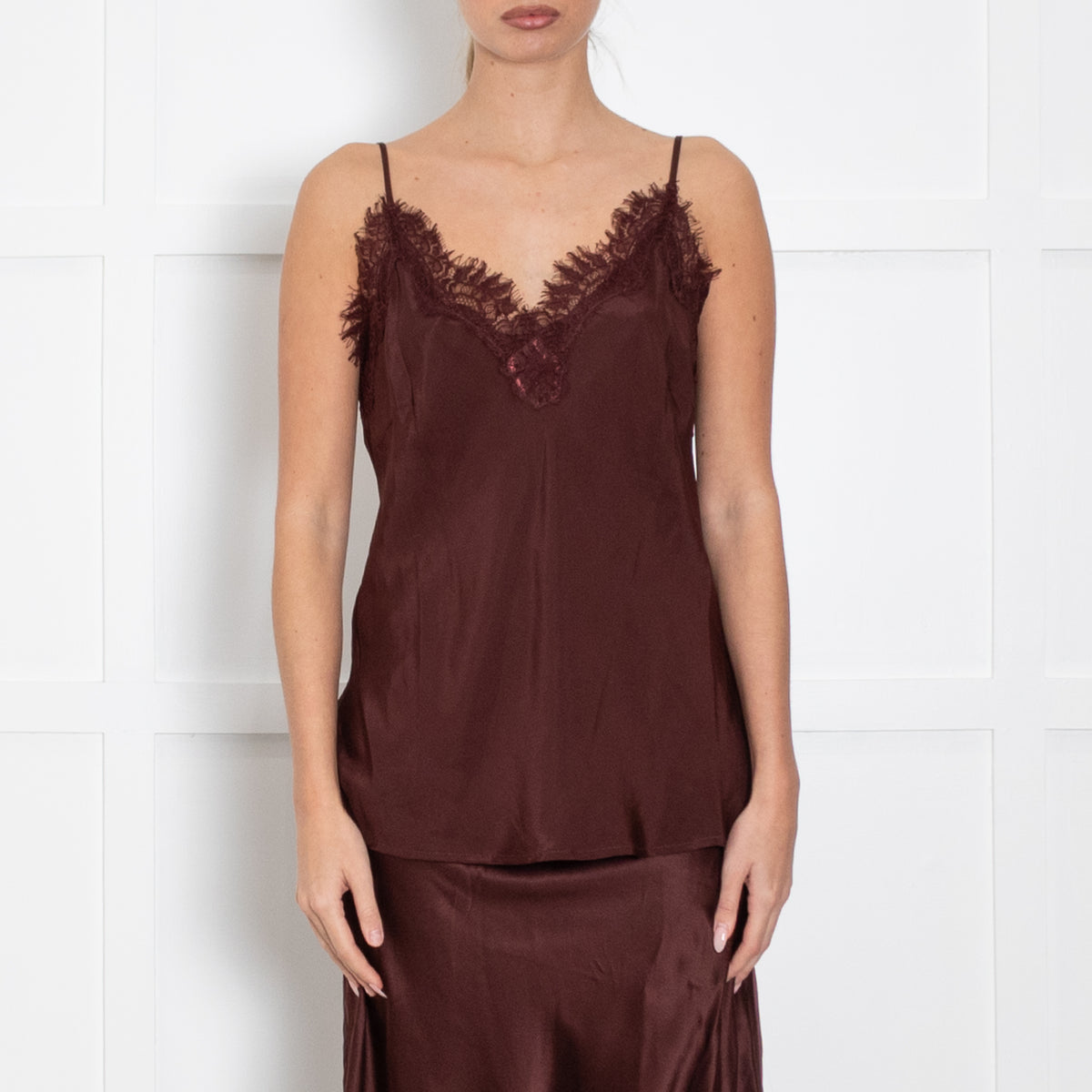 Goldhawk Brown Silk And Lace Camisole