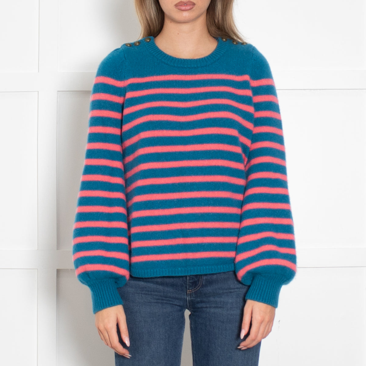 Wyse Blue Pink Striped Cashmere Jumper