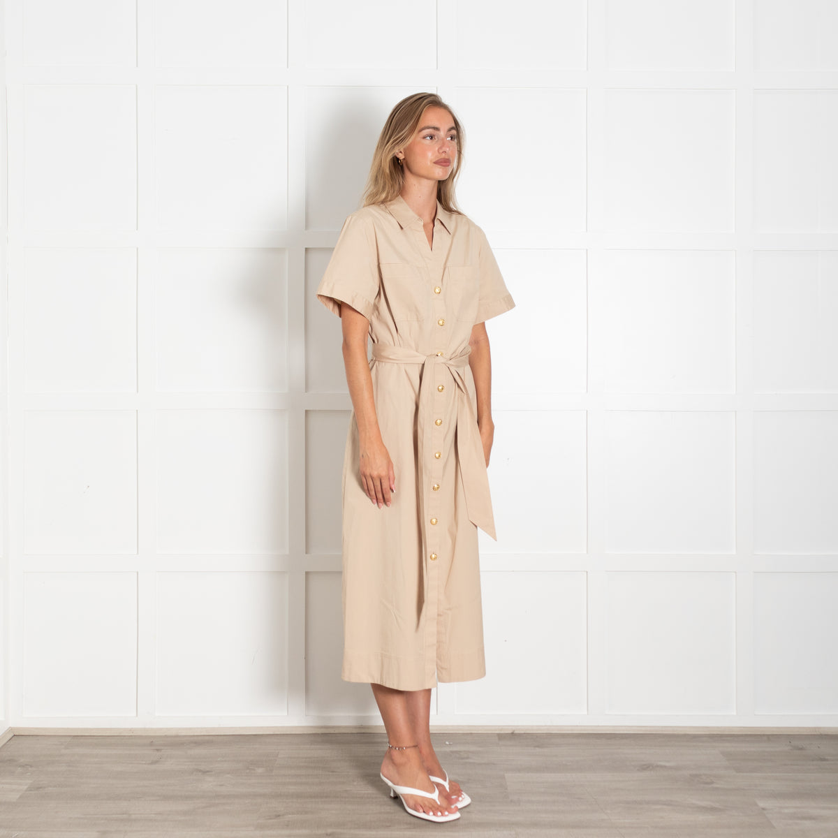 Veronica Beard Beige Cotton Gold Button Detail Dress