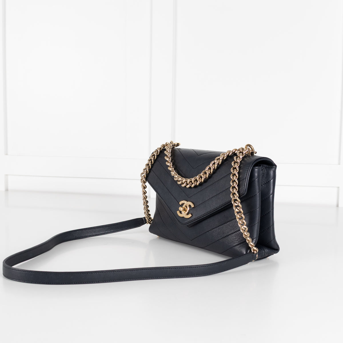 Chanel Navy Chevron Flap Crossbody Bag