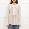 Equipment Pink Polka Dot Tie Neck Blouse