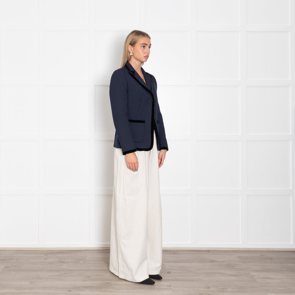 Sandro Navy Black Velvet Trim Blazer