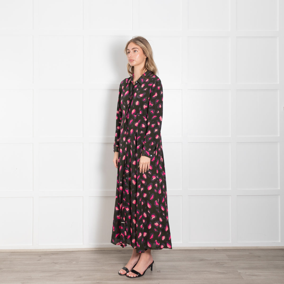 Mercy Delta Khaki Green & Pink Leopard Print Silk Dress