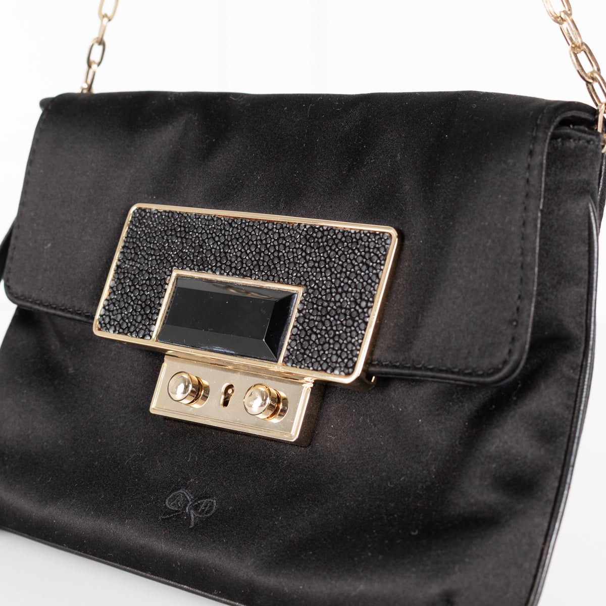 Anya Hindmarch Black Satin Embellished Clasp Pouch