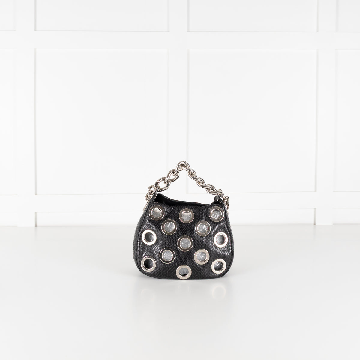 Prada Black Vitello Daino Silver Grommet Detail Bag