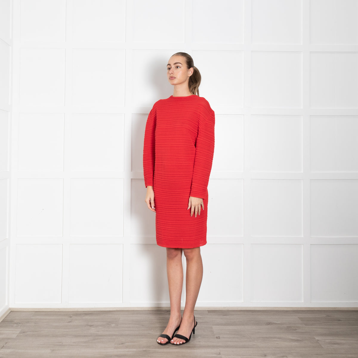 Balenciaga Paris Red Ribbed L/Sleeve Dress