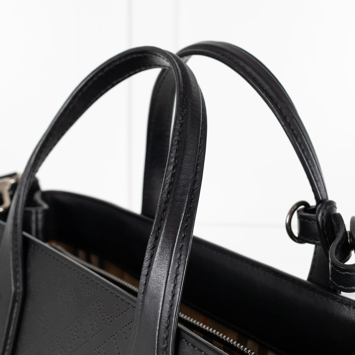 Burberry Black Perforated Leather Banner Tote Bag