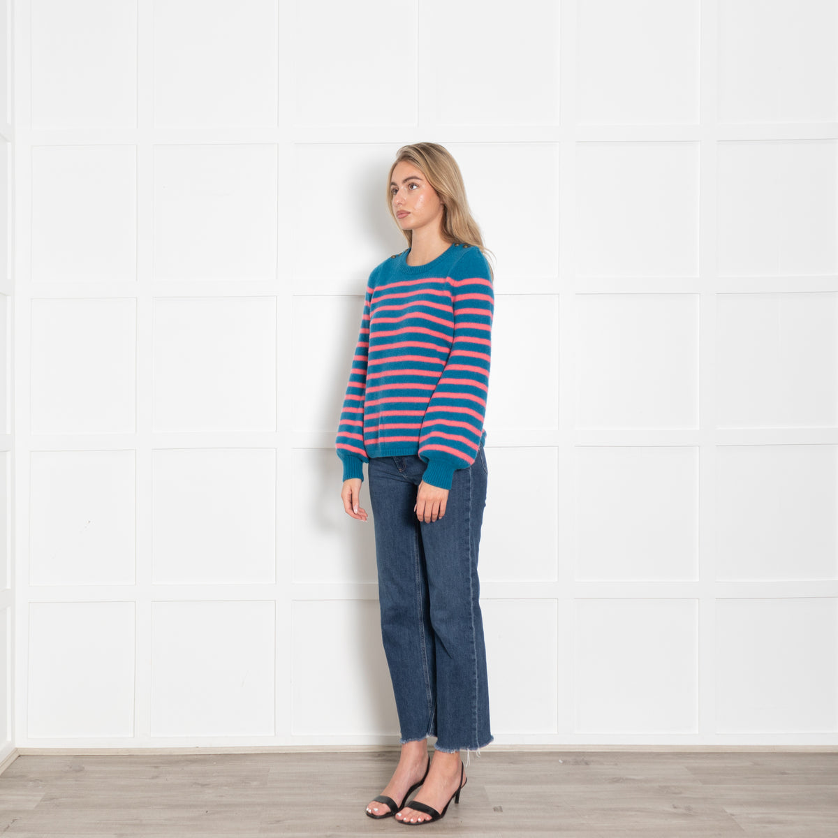 Wyse Blue Pink Striped Cashmere Jumper