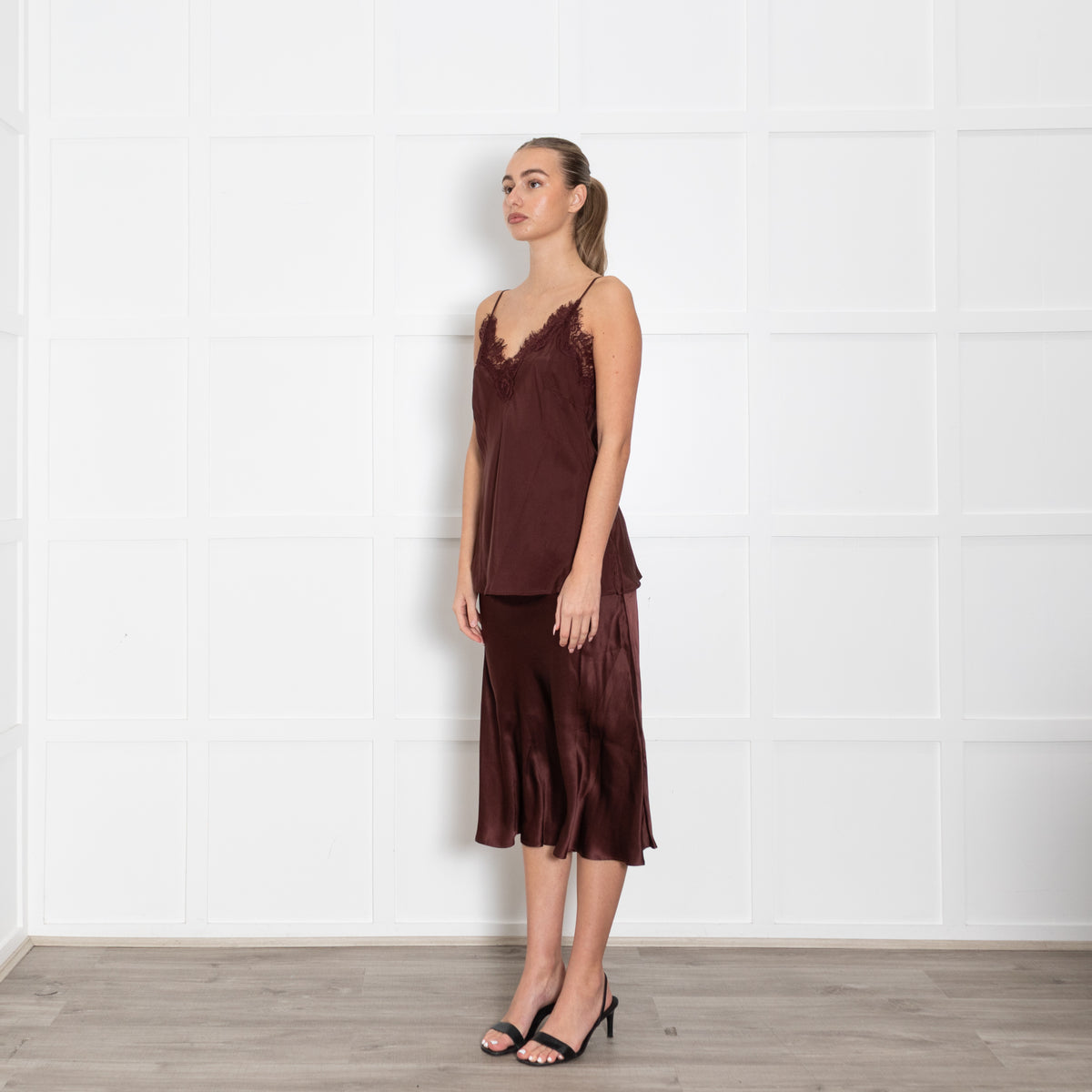 Goldhawk Brown Silk And Lace Camisole