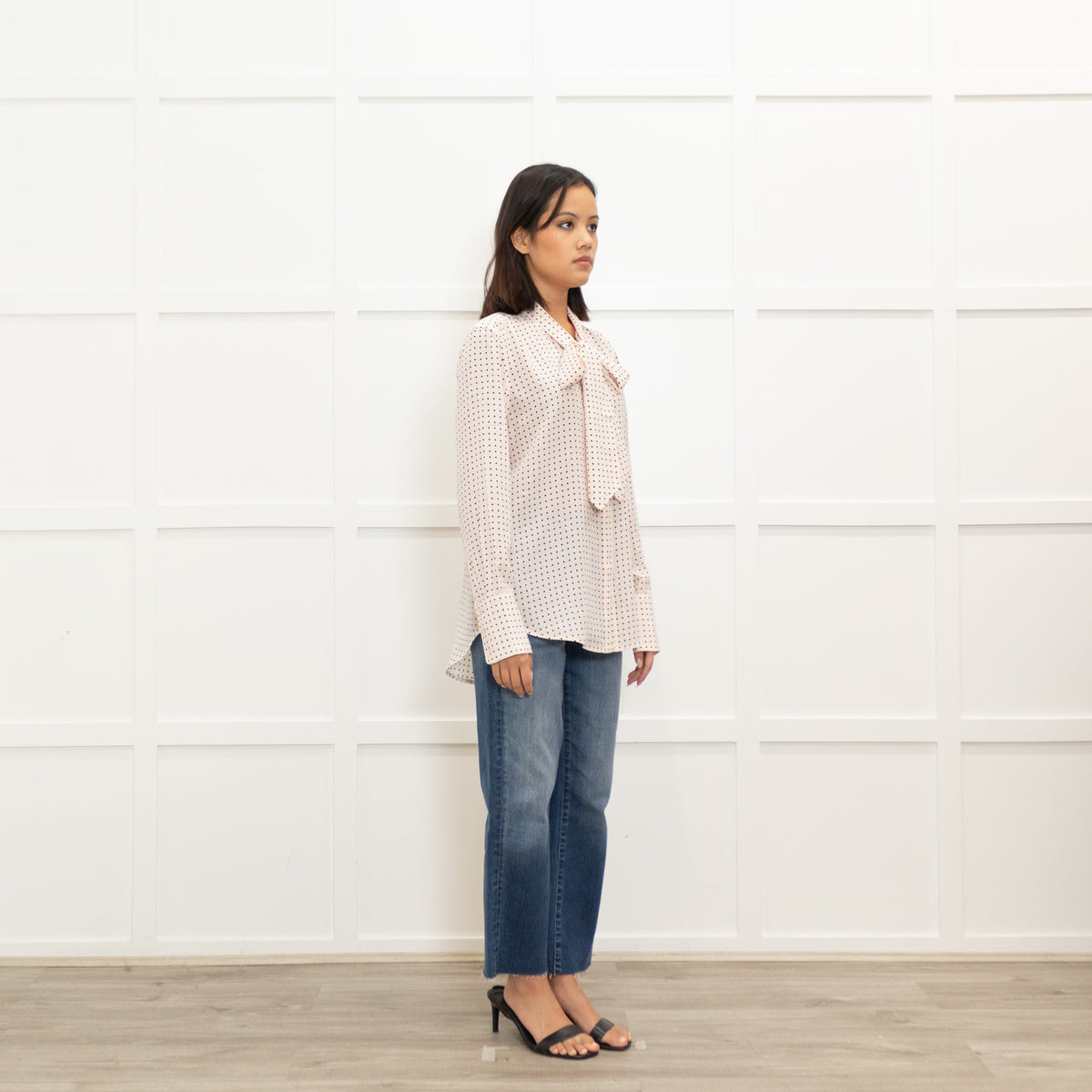Equipment Pink Polka Dot Tie Neck Blouse
