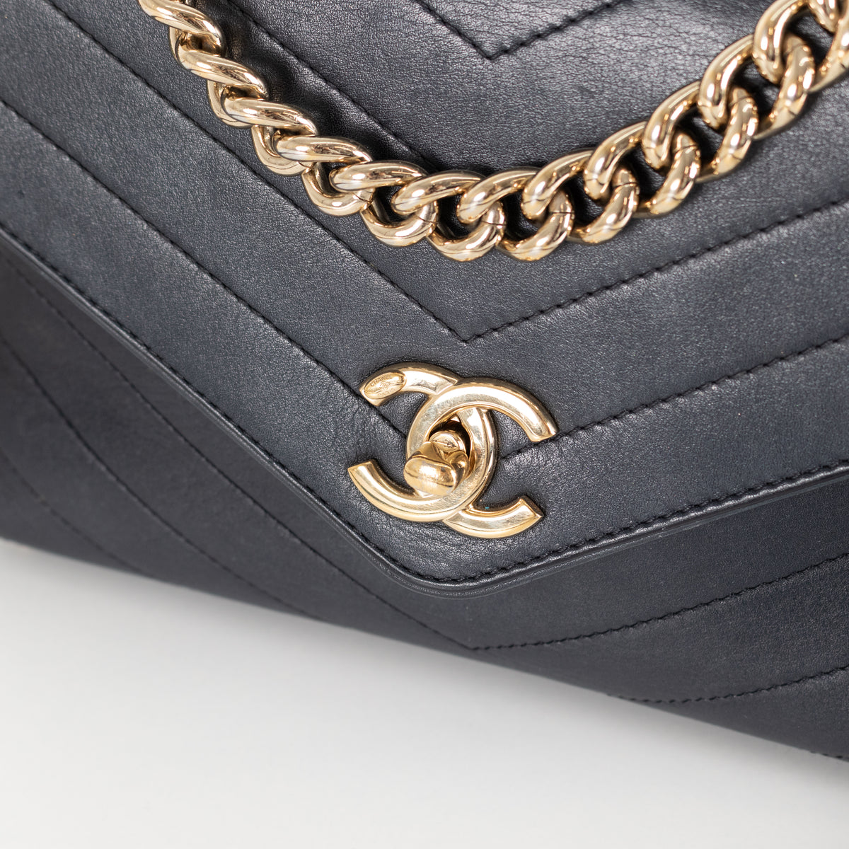 Chanel Navy Chevron Flap Crossbody Bag