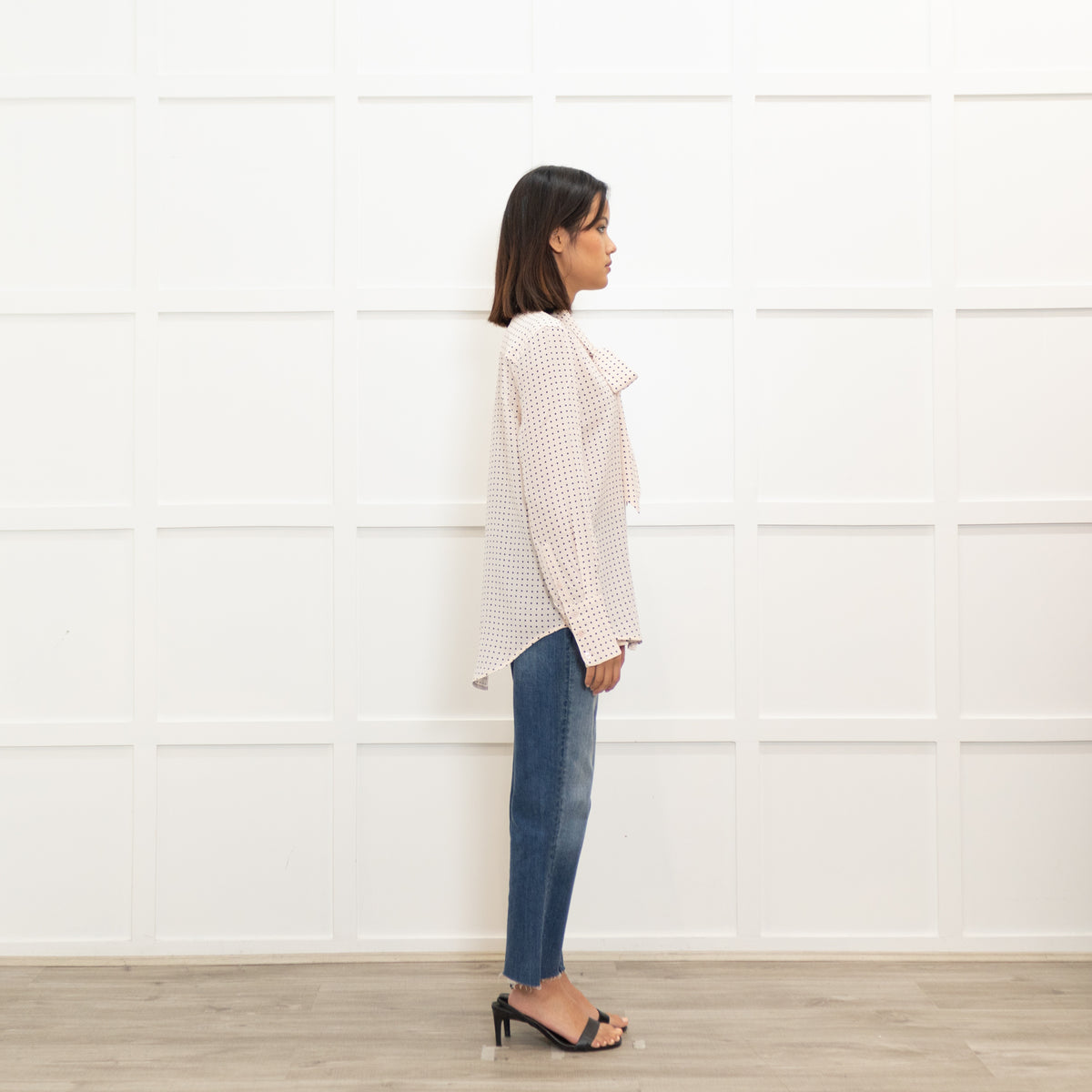 Equipment Pink Polka Dot Tie Neck Blouse