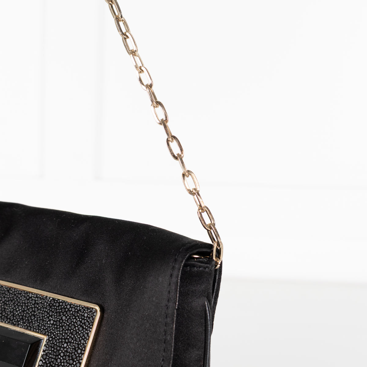 Anya Hindmarch Black Satin Embellished Clasp Pouch