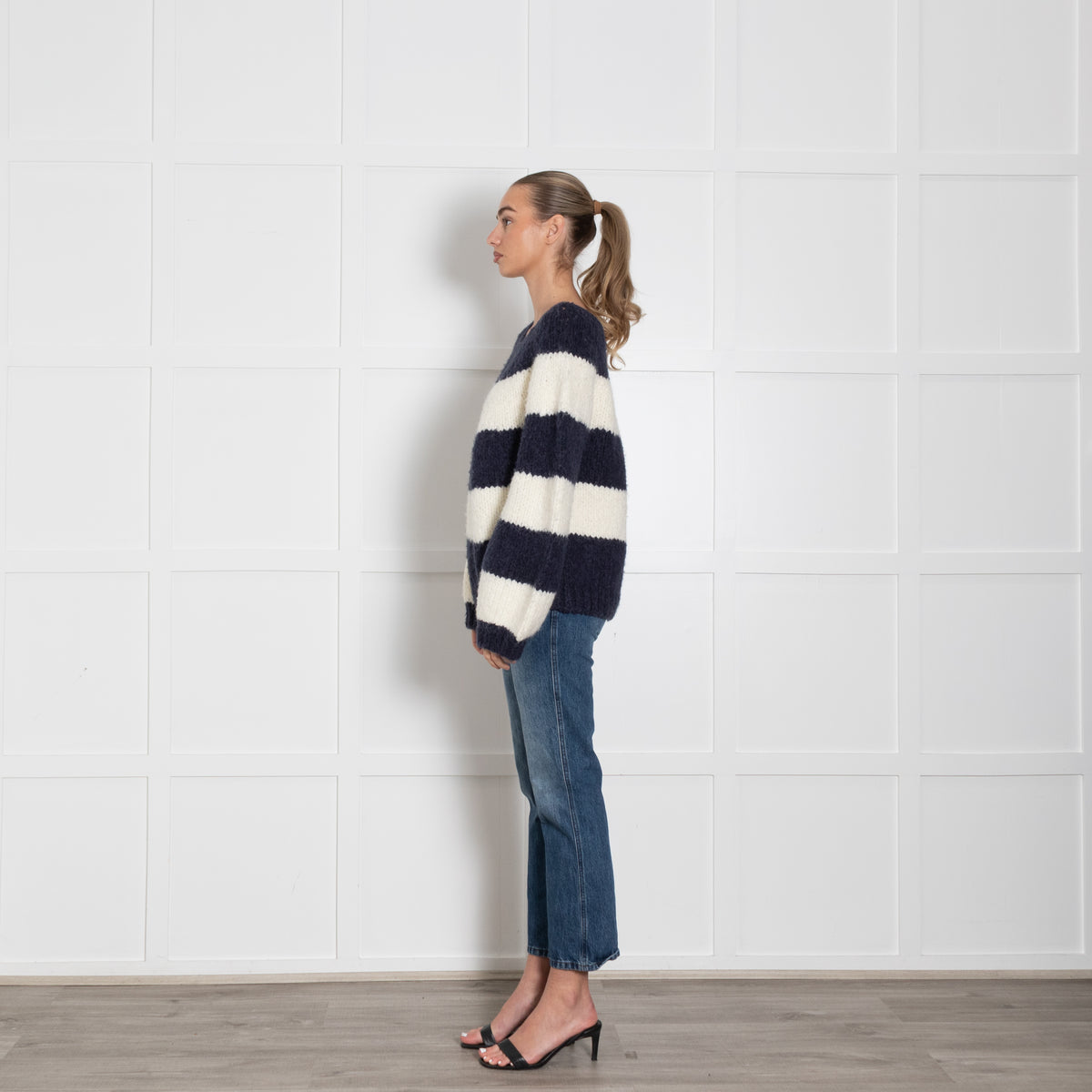 Wyse Blue Cream Wool Blend Chunky Jumper