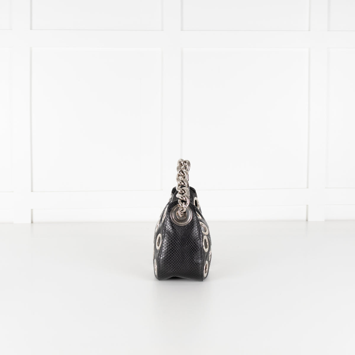 Prada Black Vitello Daino Silver Grommet Detail Bag